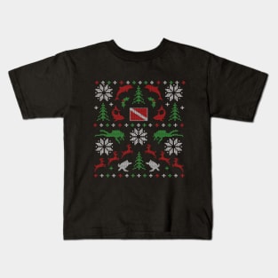 Scuba Diving Ugly Christmas Sweater Party Graphic Design Kids T-Shirt